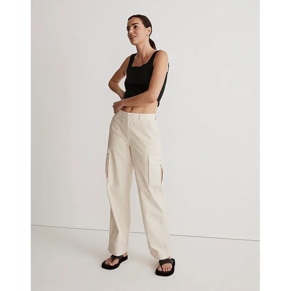 Madewell Garment-Dyed Low-Slung Straight Cargo Pants Vintage Linen Size 25